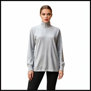 Lillie Ruben Vintage Women’s Long-Sleeve Zip-Collar Top. Metallic Silver. Small